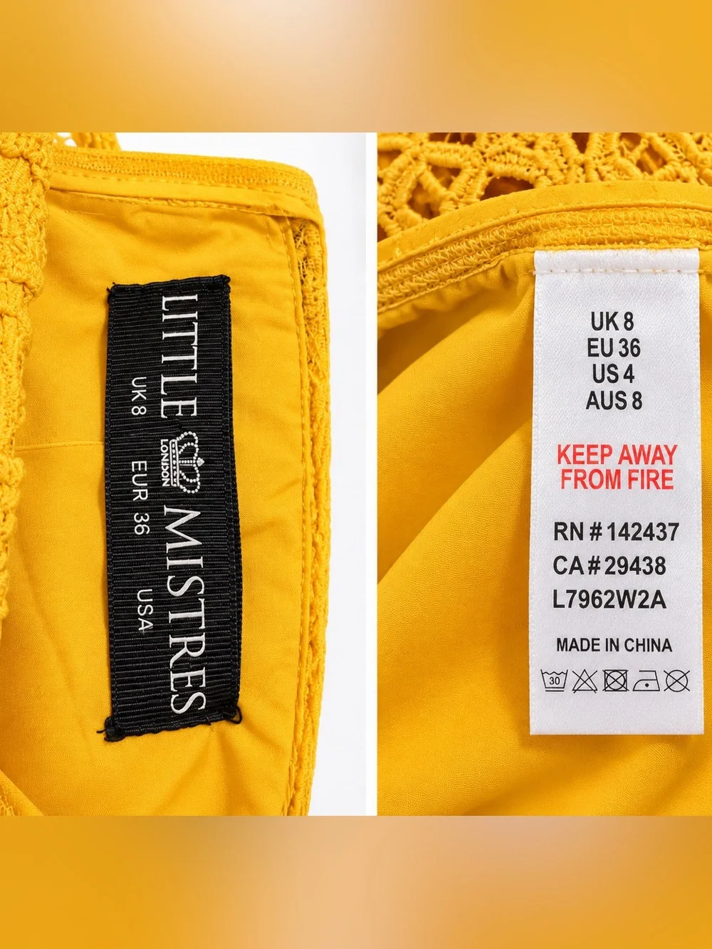 Little Mistress Mustard Yellow Lace Mini Dress Size US 4 / UK 8